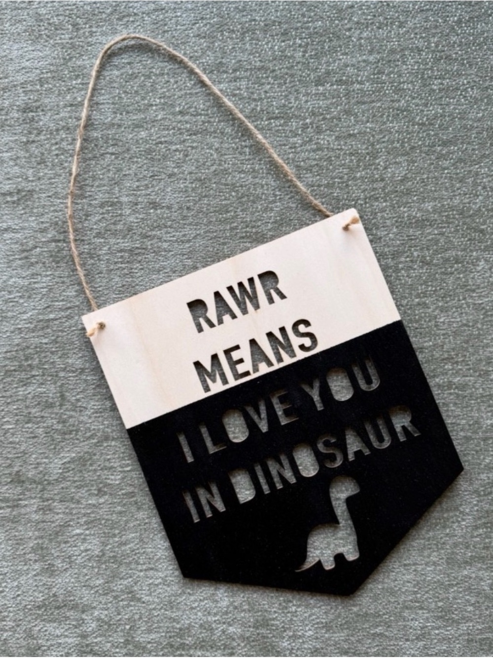 Rawr Means I Love You in Dinosaur Wooden Hanging wall Art